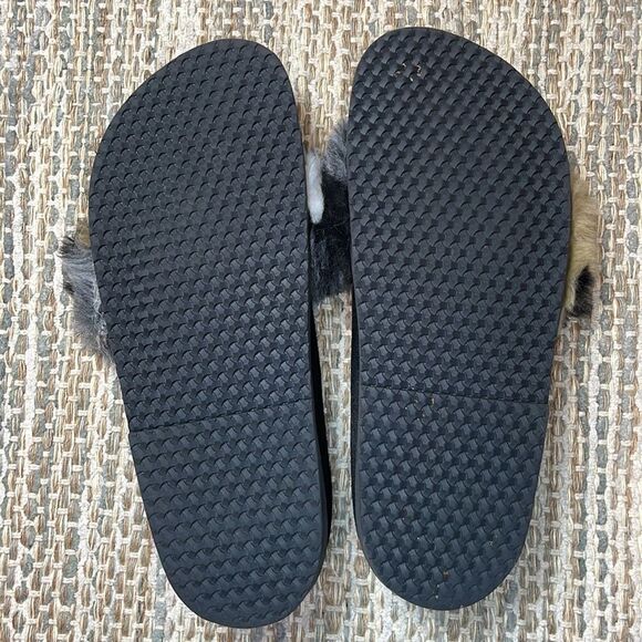 ZARA Beige Black Faux Fur Slides Slippers Sandals Mules Euro 38 - Picture 3 of 5